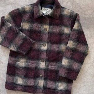 Vintage Women's Eddie Bauer Plaid Sherpa Button Jacket Lined Coat Y2K Size XS